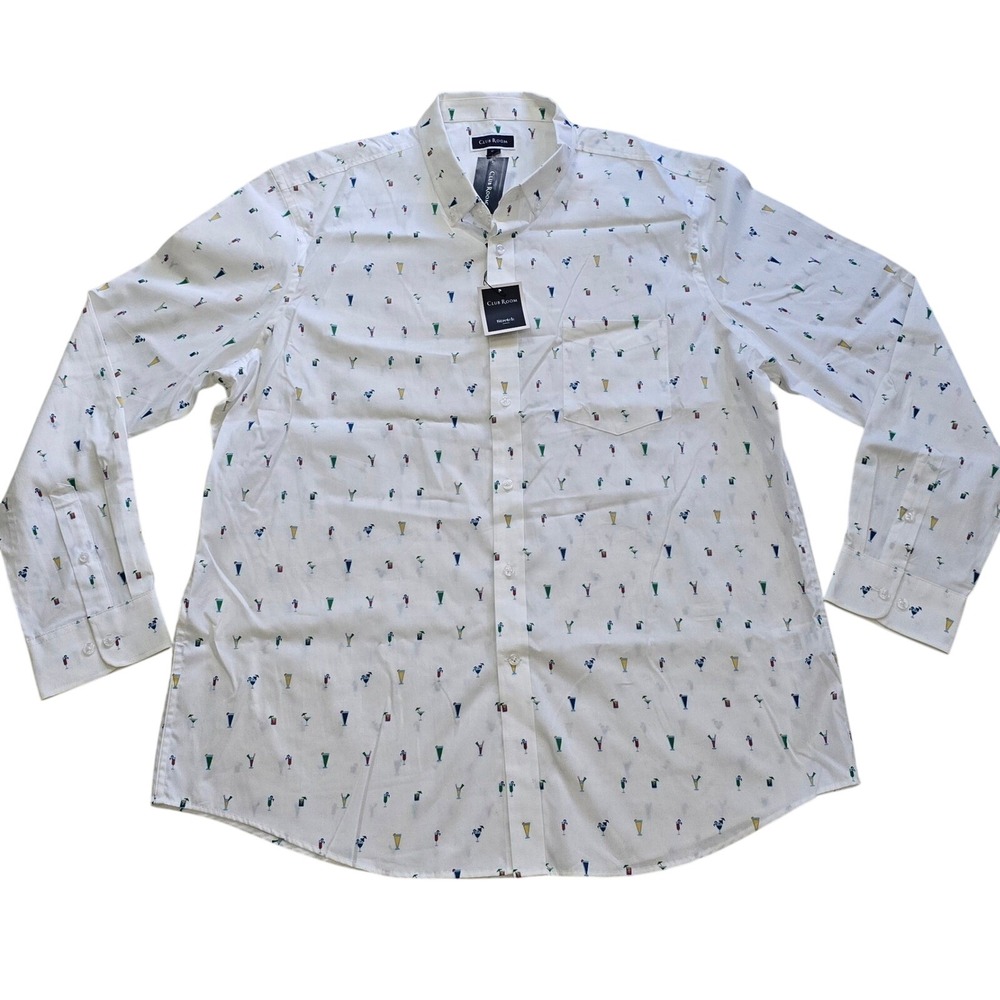 Cocktail Print Mens XXL STRETCH Dress Shirt‎ NWT Button Down Long Sleeve